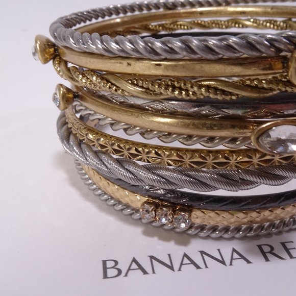 Banana Republic Mixed Metal Crystal Stackable Bangle Bracelet Set of 12 NWOT 88 - Picture 9 of 13